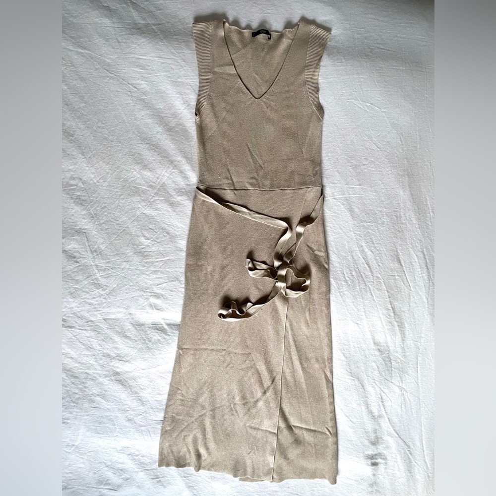 MNG Nude Belted Knit Midi Dress - Picture 3 of 8